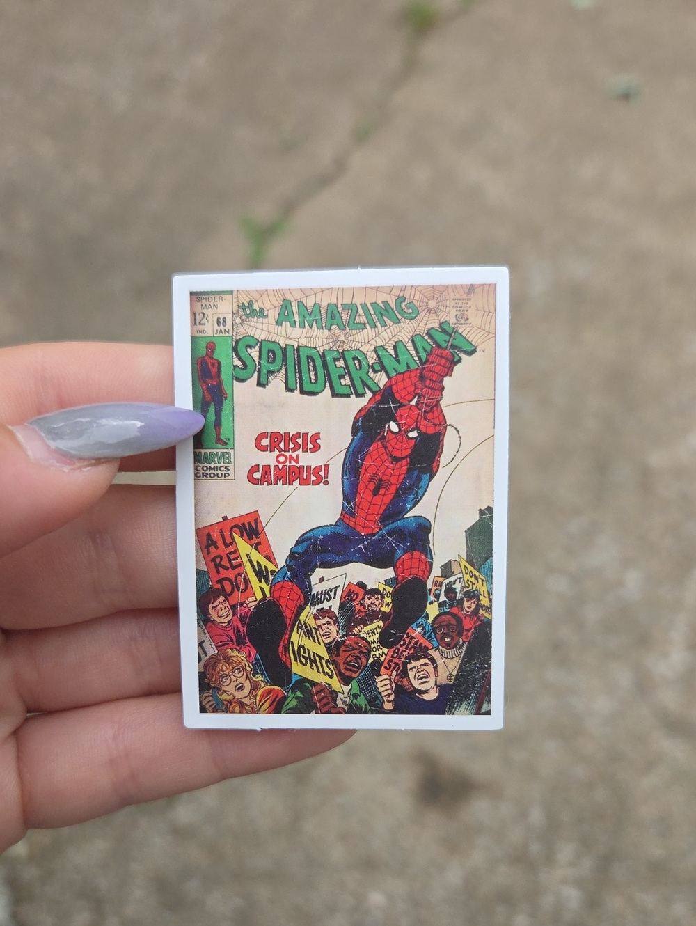 Spiderman Comic Print Card Sticker — Red, Blue, White